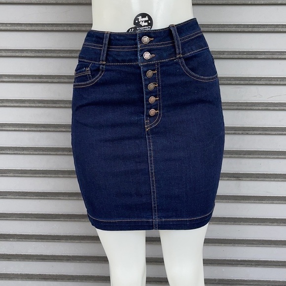 Women’s Wax Jean Los Angeles Denim High Waist Pencil Mini Button Skirt Size S - Picture 2 of 8